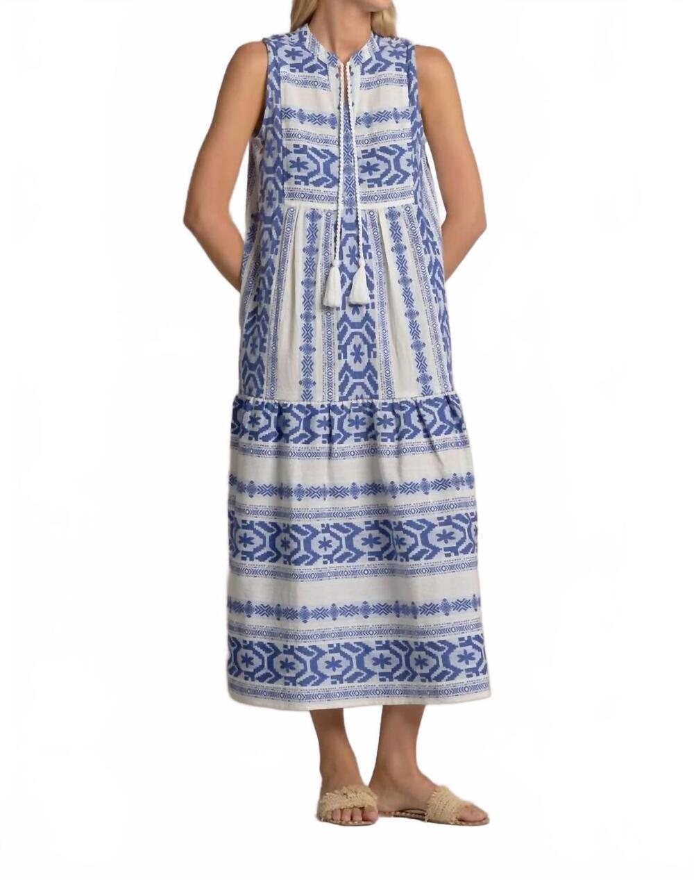 NEW ELAN sleeveless cotton dress in blue/ white